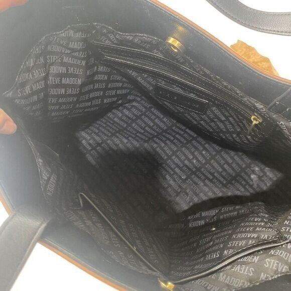 Steve Madden Brown Tote Double Handled Inside Zipper Pocket 2 Open Pockets Large - Picture 11 of 14